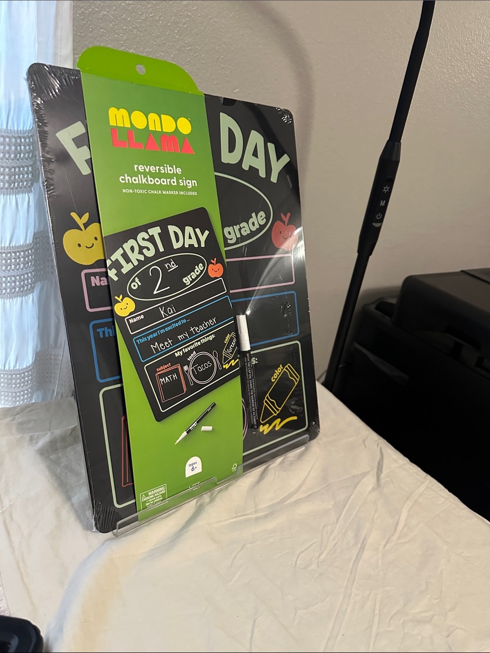 Mondo Llama Reversible Chalkboard Sign -Black with Neon Accents 1st day last day
